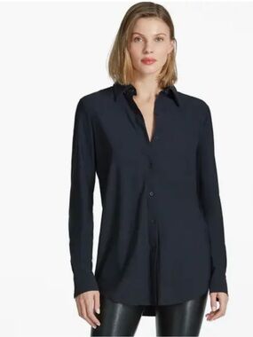 Commando Classic Oversize Button Up Shirt Black Italian Stretch Minimalist